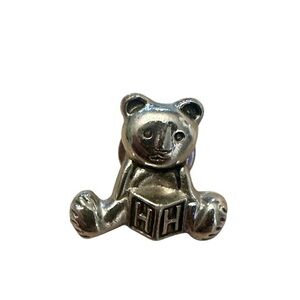 Vintage Bear and Block Letter H Brooch Pin - Silver Tone